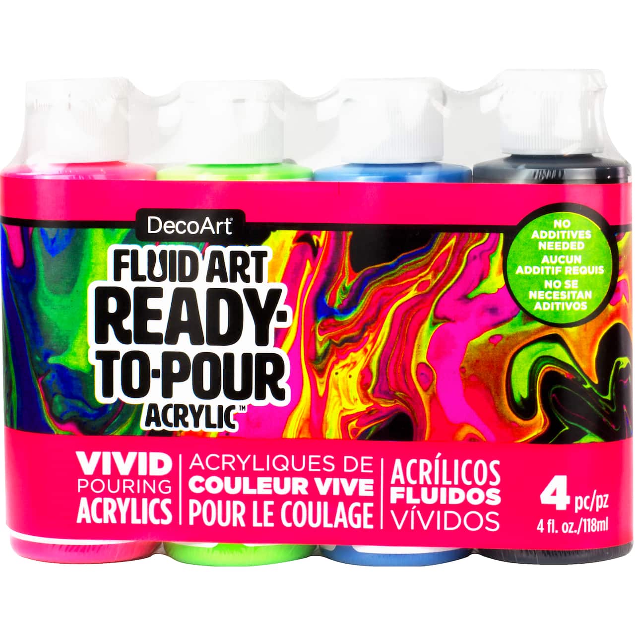 6 Packs: 4 ct. (24 total) DecoArt® Fluid Art Ready to Pour Acrylic™ Neon Blast Paint Pack